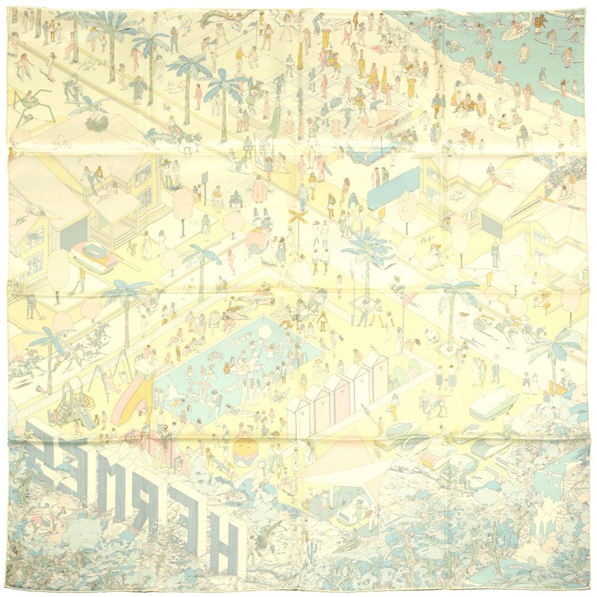 Hermes Scarf "On the Beach" by Ugo Bienvenu 90cm Silk | Foulard Carre