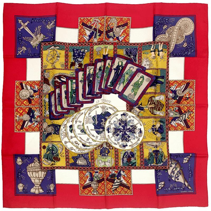 Hermes Scarf "Le Tarot" by Annie Faivre 90cm Silk | Carre Foulard