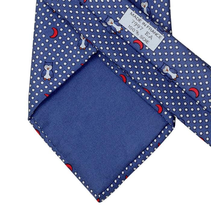 Hermes Men's Silk Tie Whimsical Owls and Moons Pattern 7997 | Necktie Cravate