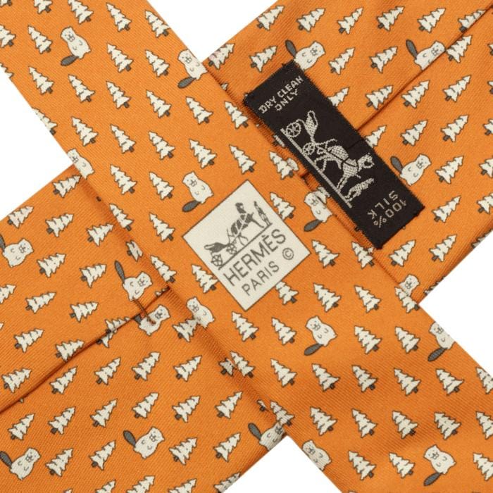 Hermes Men's Silk Tie Whimsical Beavers Pattern 5196 | Necktie Cravate