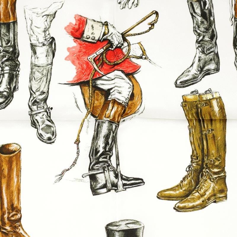 Hermes Scarf "Propos de Bottes" by Xavier De Poret 90cm Silk | Carre Foulard