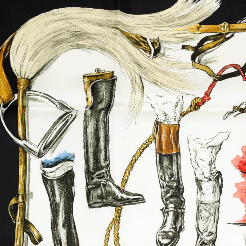 Hermes Scarf "Propos de Bottes" by Xavier De Poret 90cm Silk | Carre Foulard