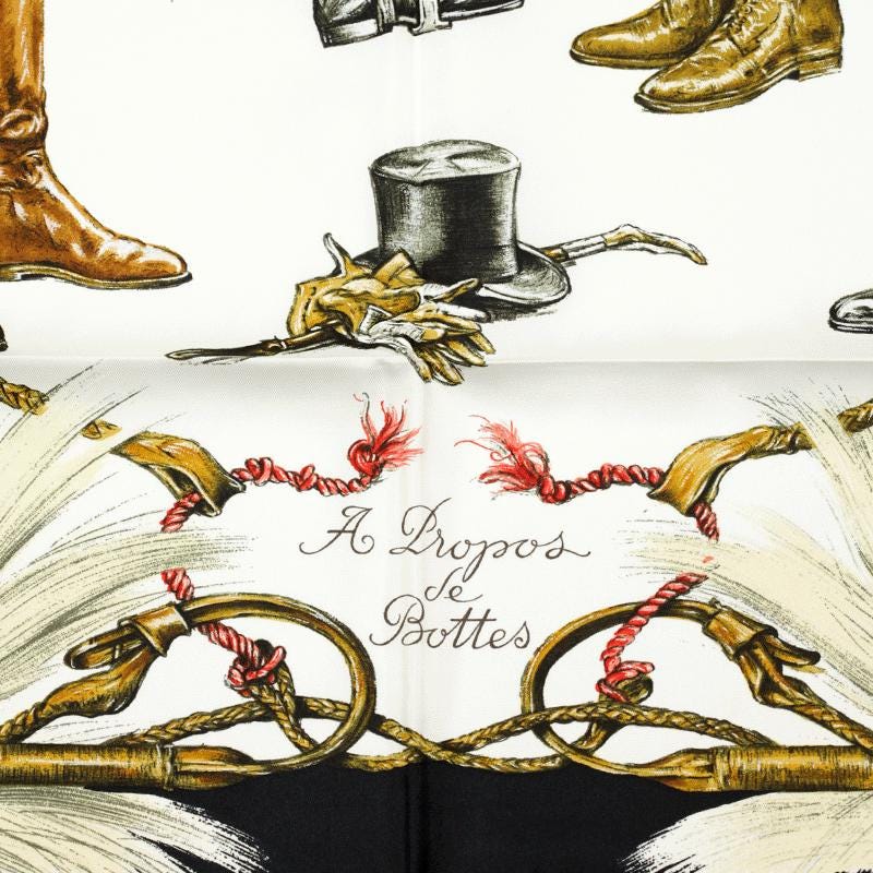 Hermes Scarf "Propos de Bottes" by Xavier De Poret 90cm Silk | Carre Foulard