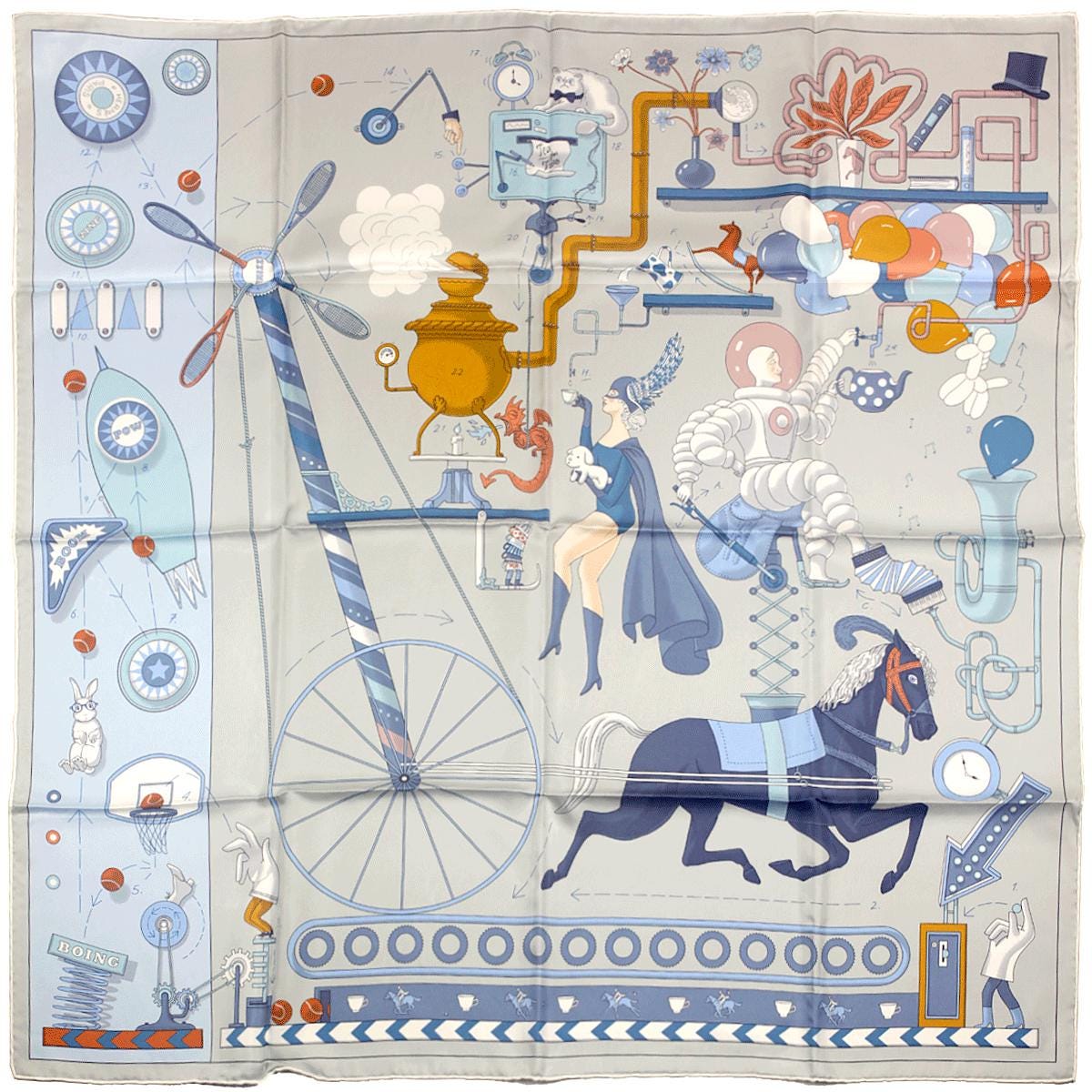 Hermes Scarf "Tea for Two" by Jonathon Burton 90cm Silk | Carre Foulard