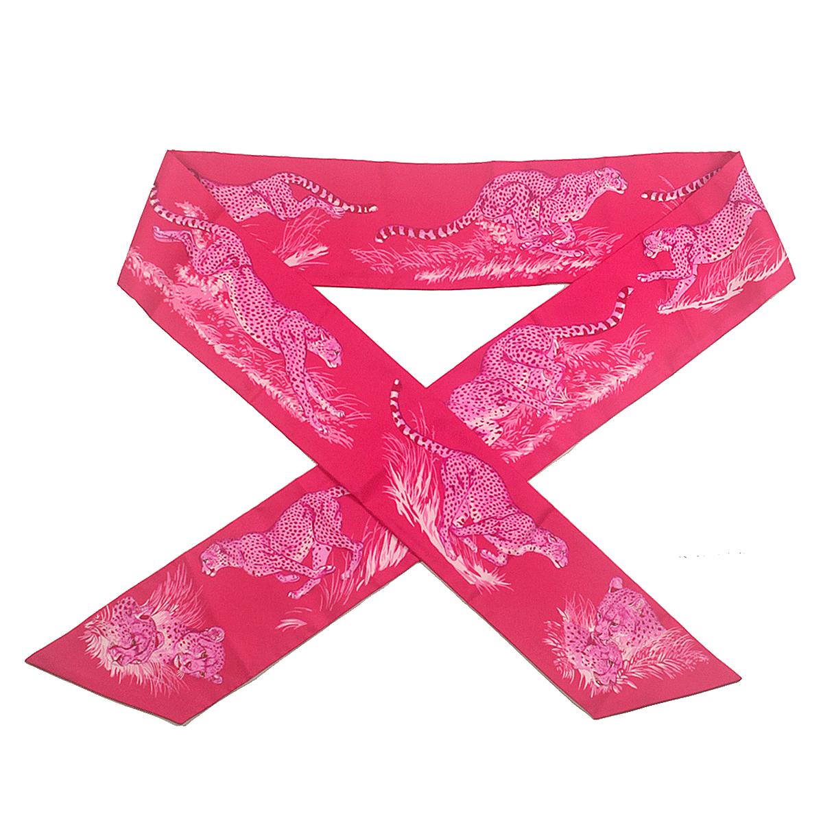 Hermes Scarf Maxi Twilly Slim "Guepards" by Robert Dallet Silk 10cm x 180cm | Carre Foulard