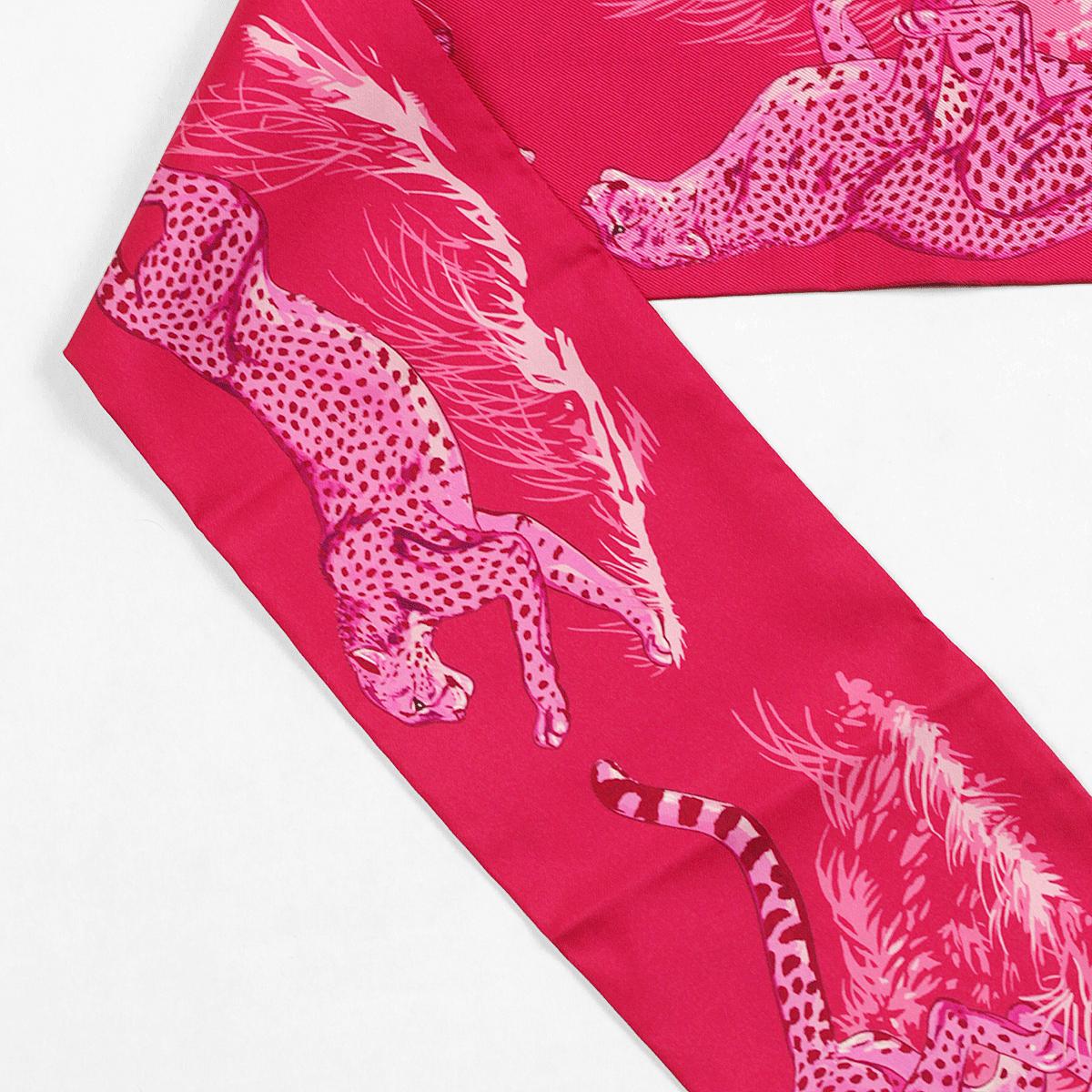 Hermes Scarf Maxi Twilly Slim "Guepards" by Robert Dallet Silk 10cm x 180cm | Carre Foulard