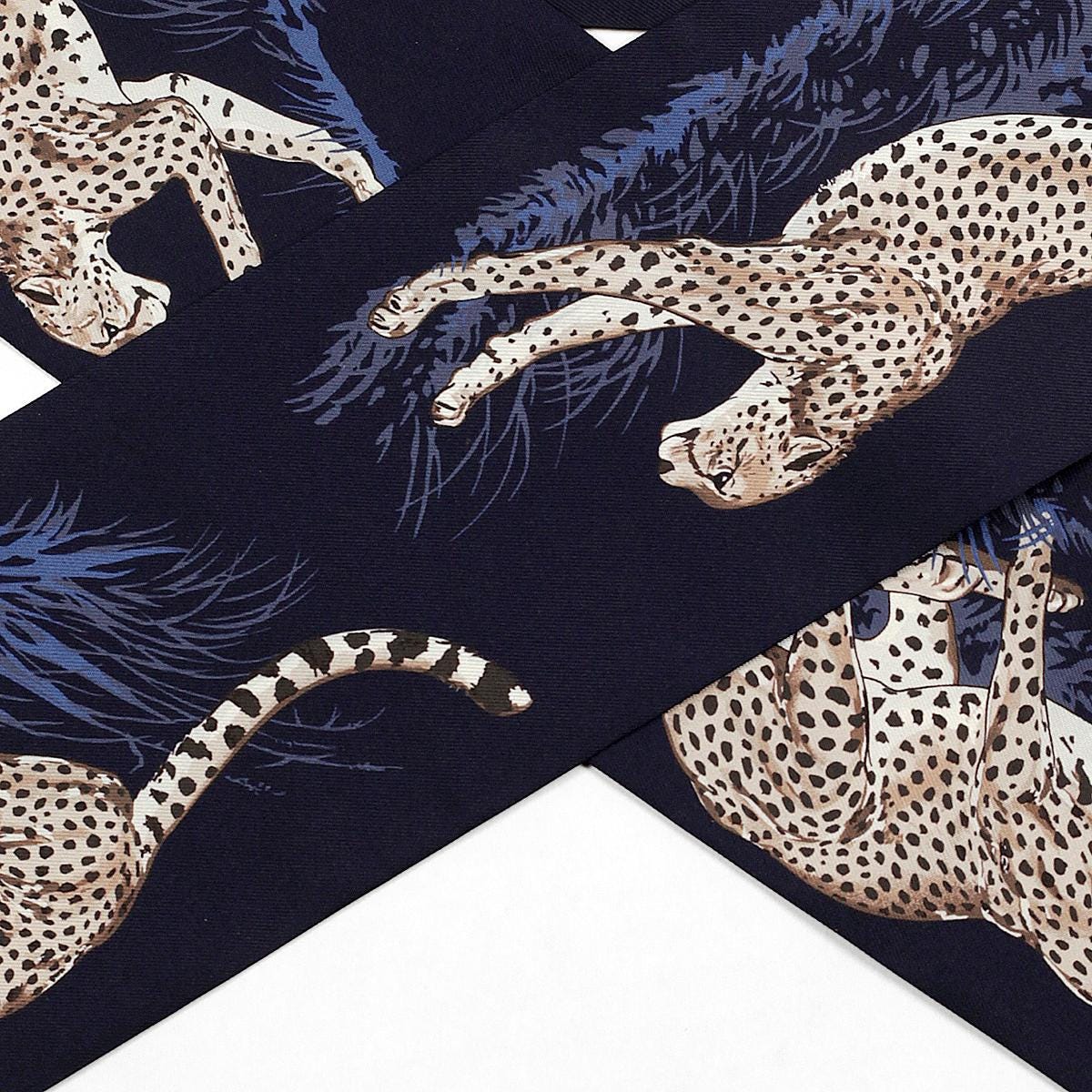 Hermes Scarf Maxi Twilly Slim "Guepards" by Robert Dallet Silk 10cm x 180cm | Carre Foulard