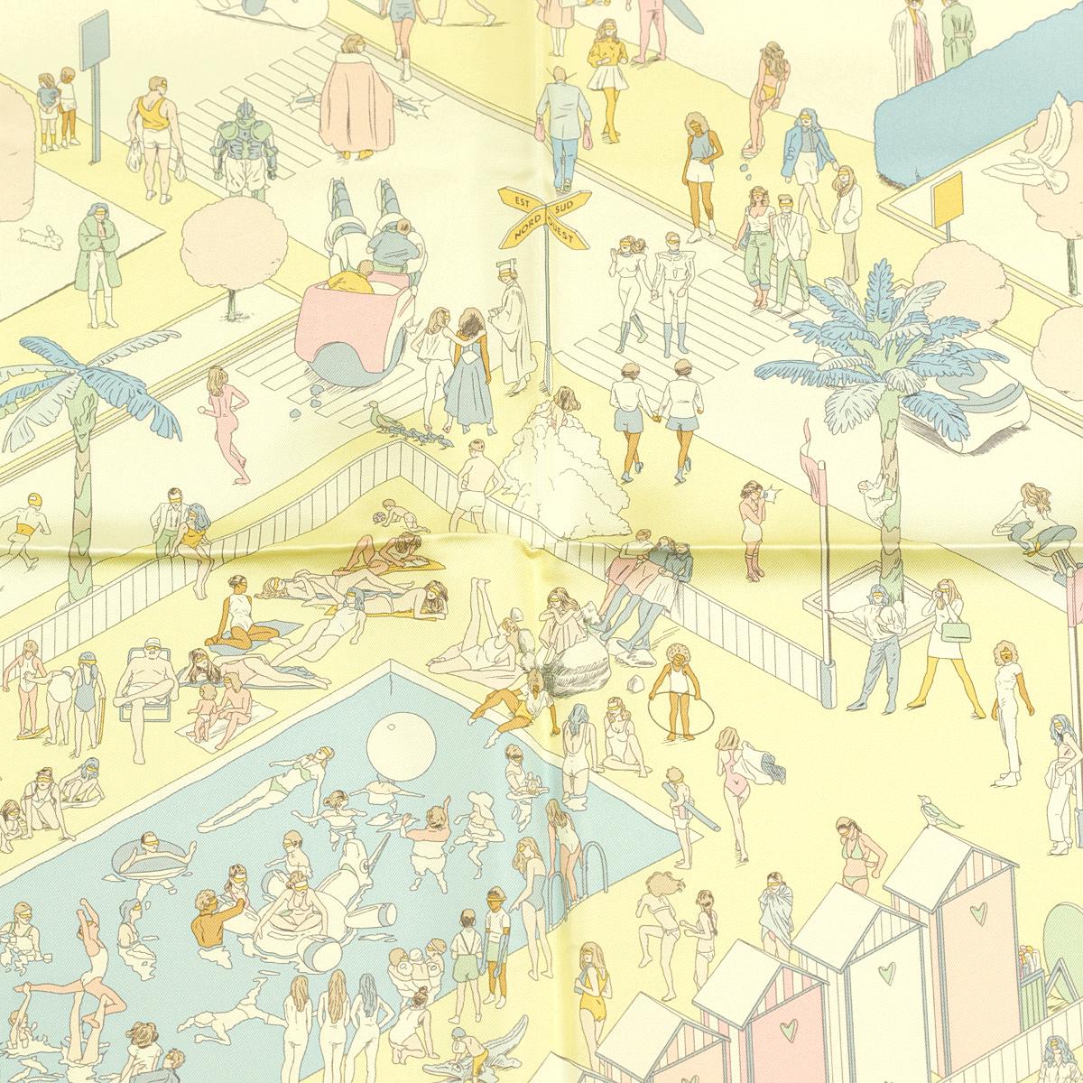 Hermes Scarf "On the Beach" by Ugo Bienvenu 90cm Silk | Foulard Carre