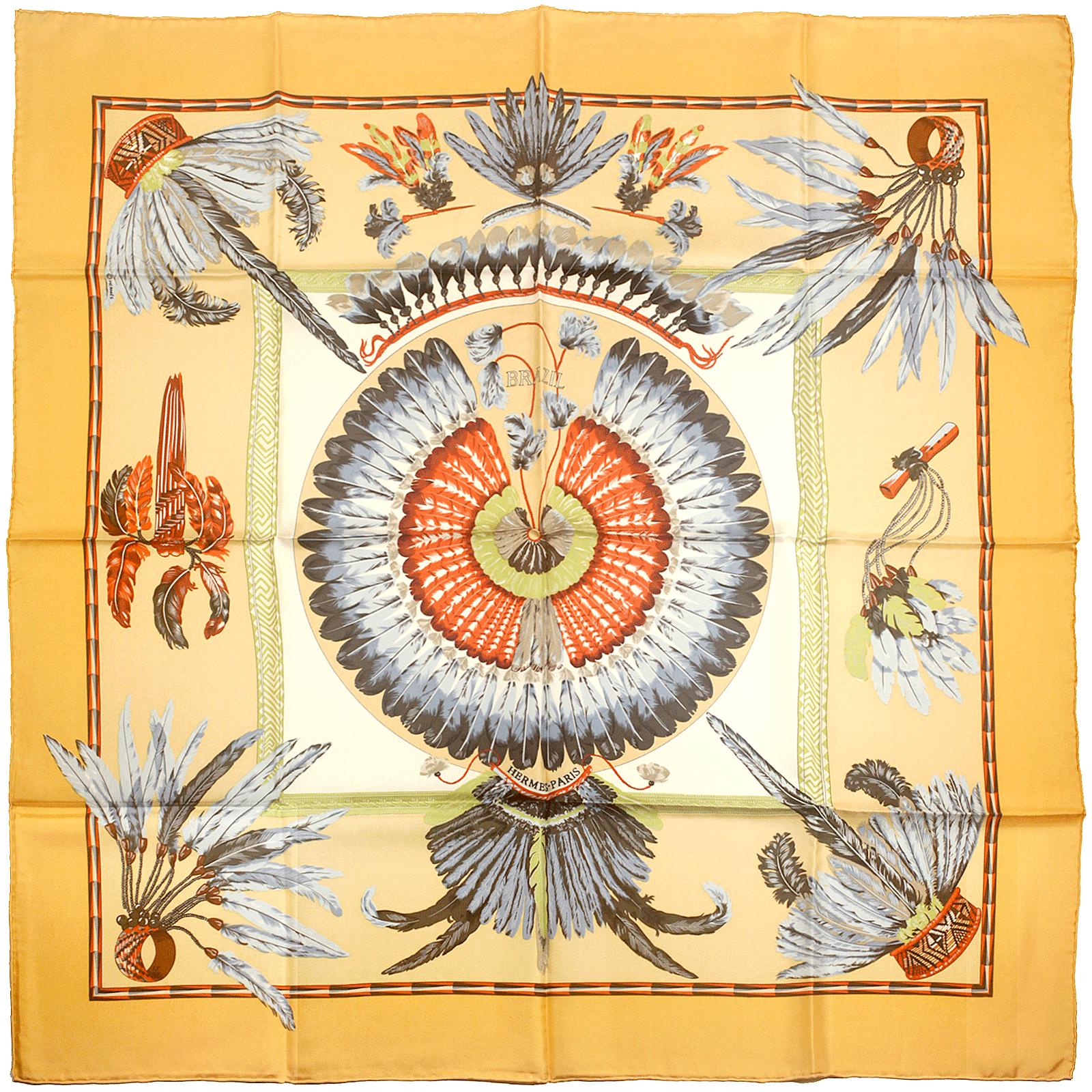 Hermes Scarf "Brazil" by Laurence Bourthoumieux Vintage 90cm Silk | Carre Foulard