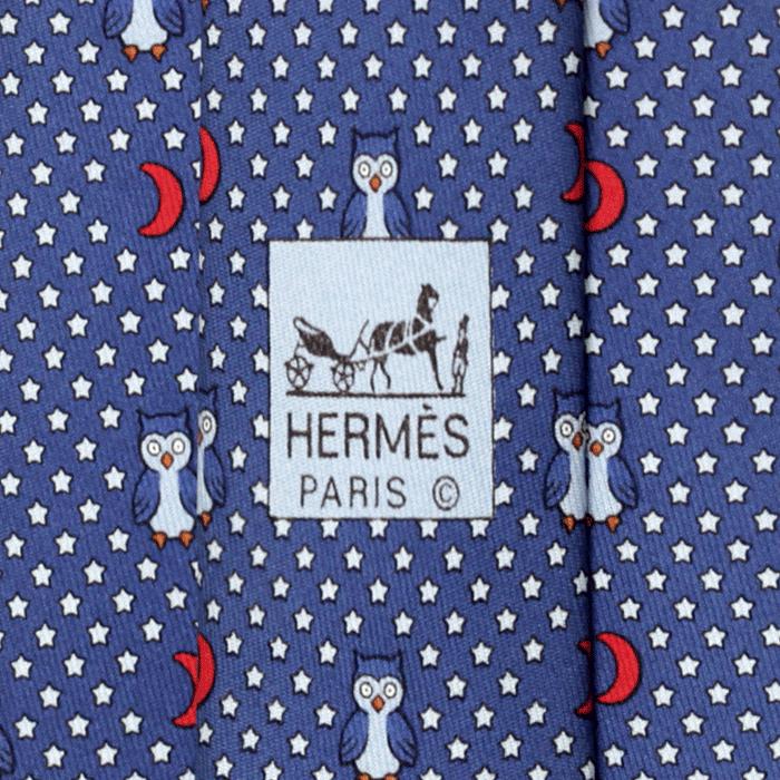 Hermes Men's Silk Tie Whimsical Owls and Moons Pattern 7997 | Necktie Cravate