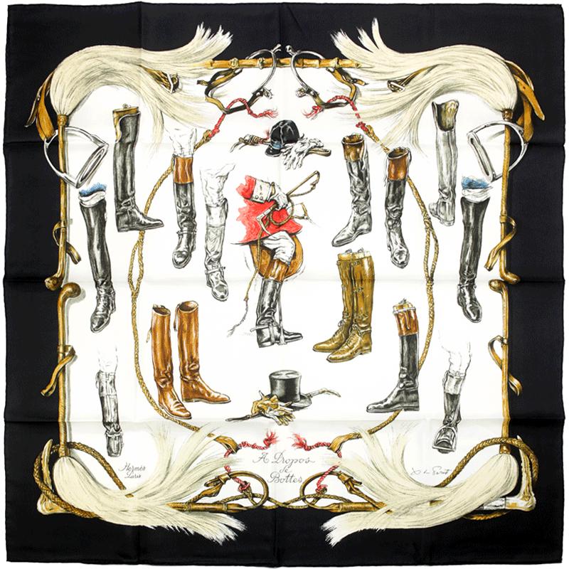 HERMES カレ 90 A propos de Bottes ブーツ 極美品 エルメス カレ90 A propos de Bottes ブーツついて スカーフ シルク