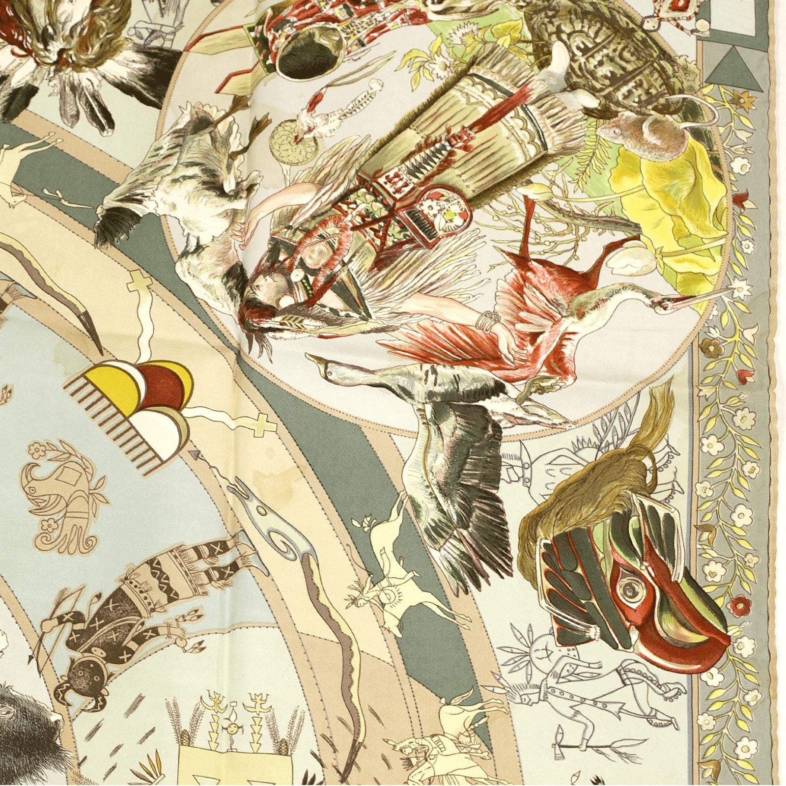 Hermes Scarf "Mythologies des Hommes Rouges" by Kermit Oliver 90cm Silk