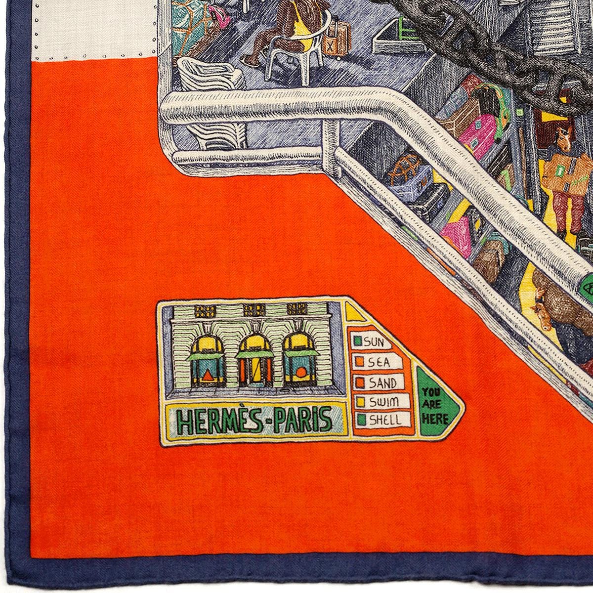Hermes Scarf "Ferry Tales" by Elias Kafouros 100cm Cashmere