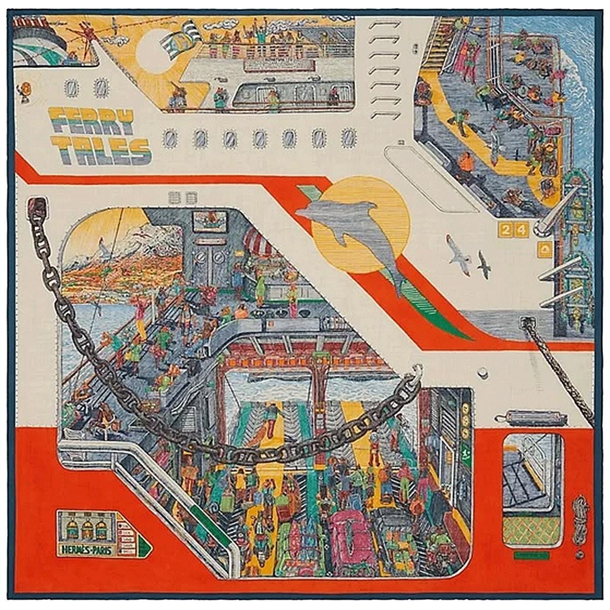 Hermes Scarf "Ferry Tales" by Elias Kafouros 100cm Cashmere