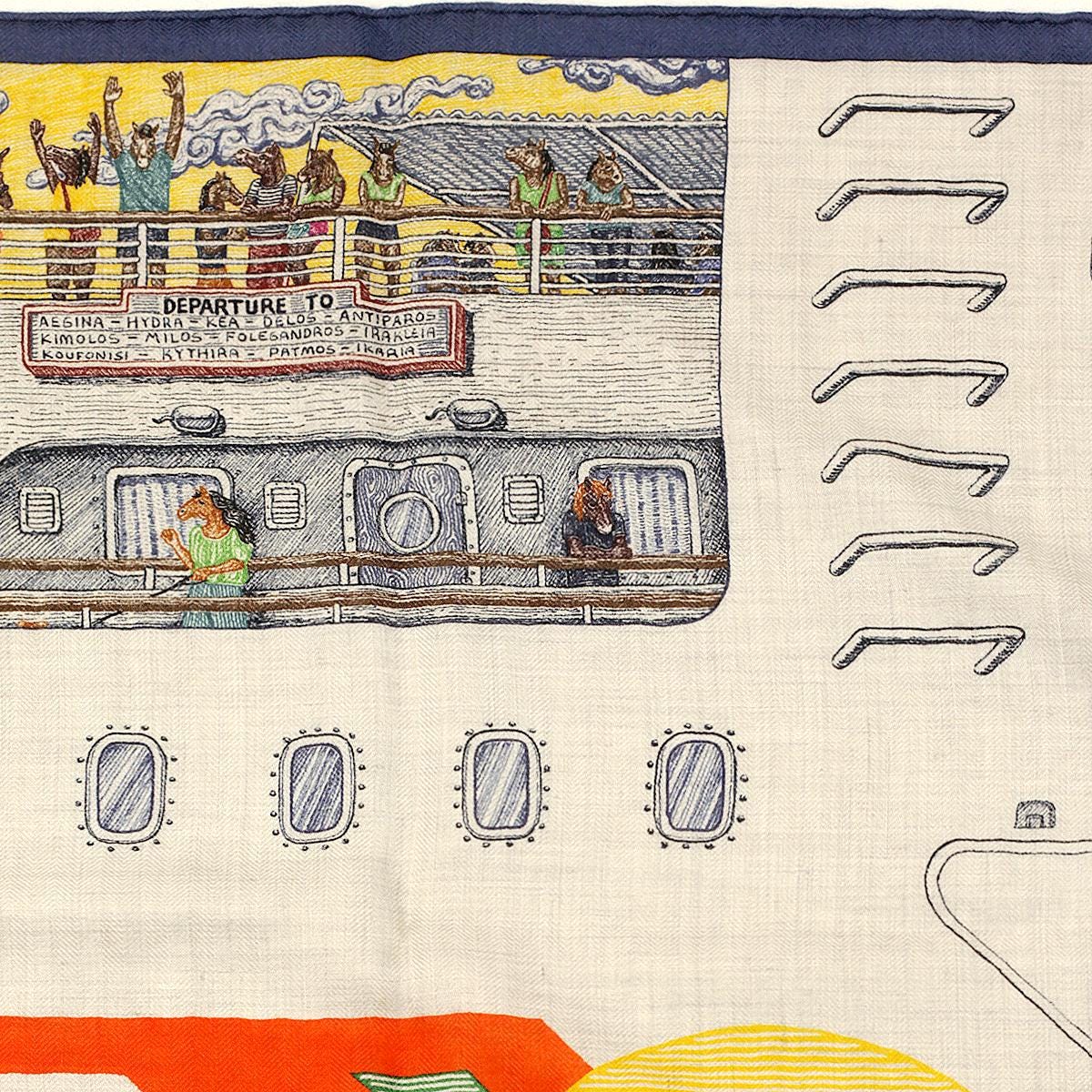 Hermes Scarf "Ferry Tales" by Elias Kafouros 100cm Cashmere