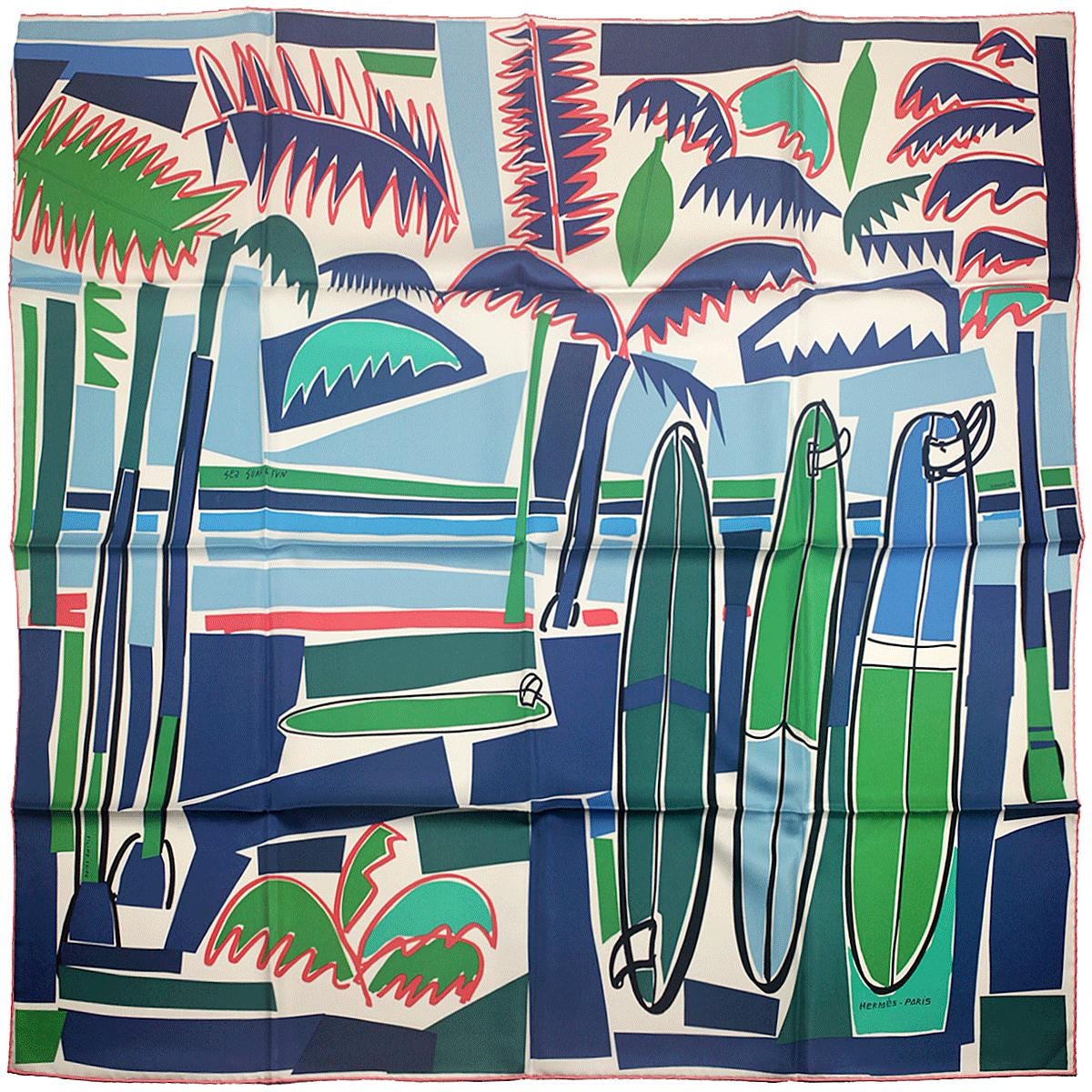 Hermes Scarf "Sea, Surf and Fun" by Felipe Jardim 90cm Silk | Carre Foulard