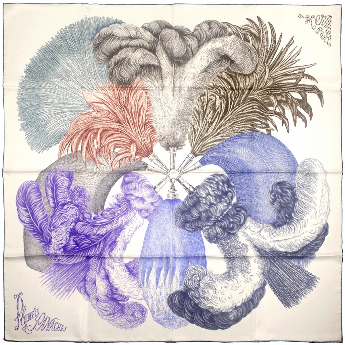 Hermes Scarf "Plumets et Panaches" by Florence Manlik 90cm Silk | Carre Foulard