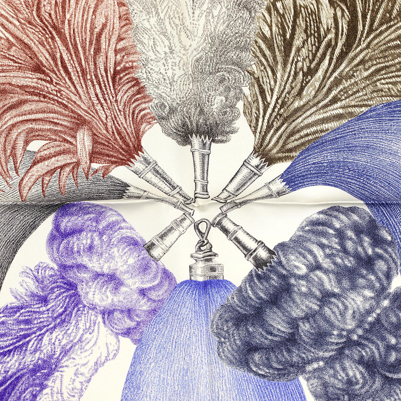 Hermes Scarf "Plumets et Panaches" by Florence Manlik 90cm Silk | Carre Foulard