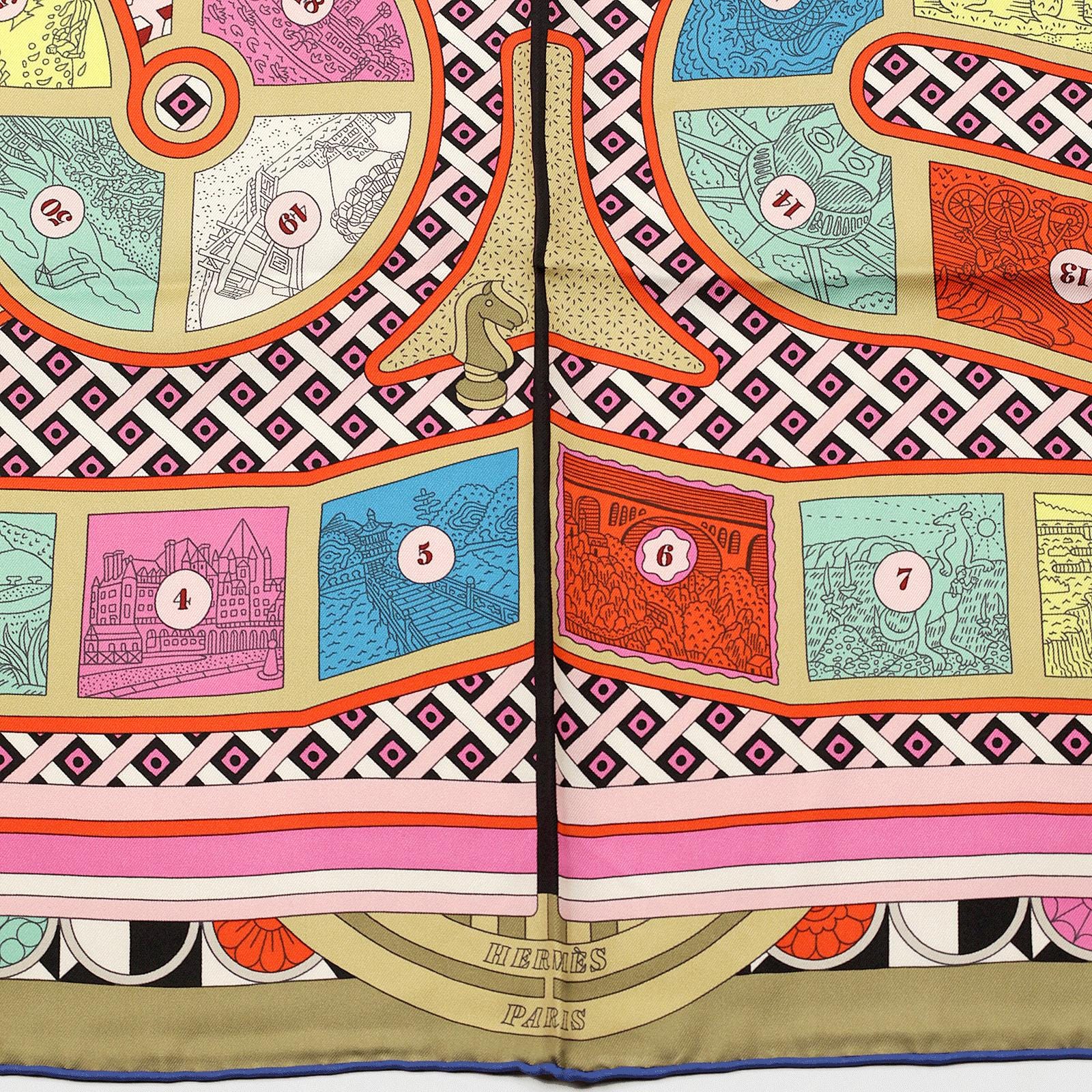 Hermes Scarf "Le Tour du Monde en 63 Cases" by Pierre Marie 90cm Silk | Carre Foulard