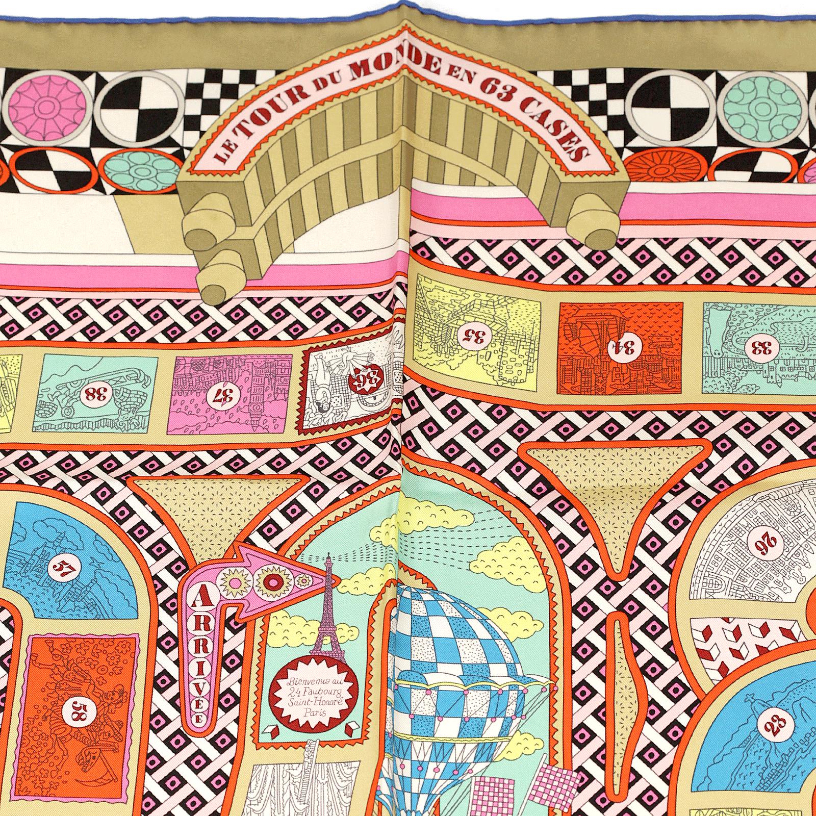 Hermes Scarf "Le Tour du Monde en 63 Cases" by Pierre Marie 90cm Silk | Carre Foulard