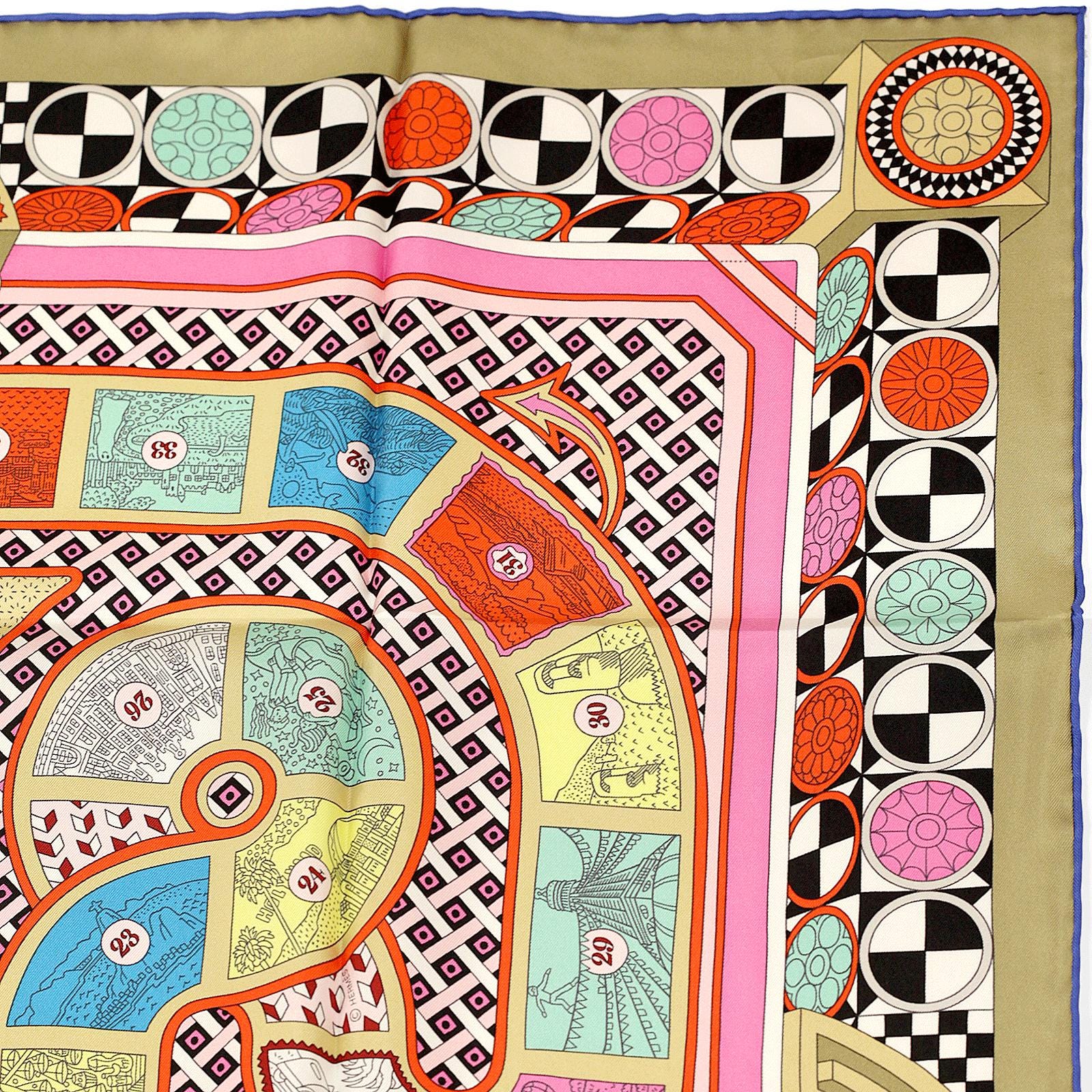 Hermes Scarf "Le Tour du Monde en 63 Cases" by Pierre Marie 90cm Silk | Carre Foulard