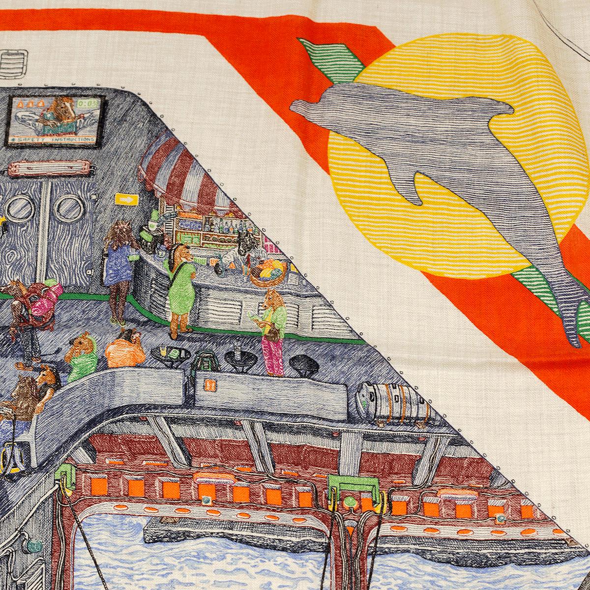 Hermes Scarf "Ferry Tales" by Elias Kafouros 100cm Cashmere