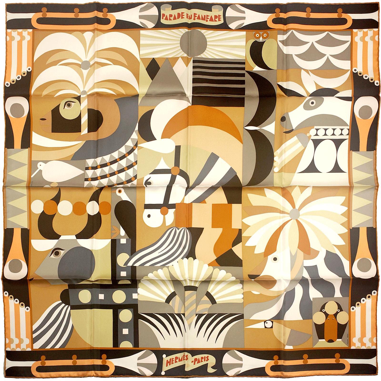Hermes Scarf "Parade Fanfare" by Tong Ren 90cm Silk | Carre Foulard