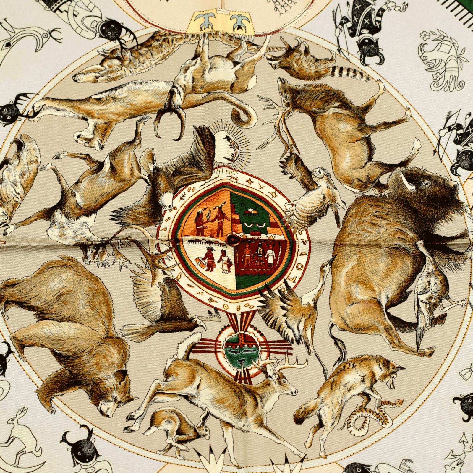 Hermes Scarf "Mythologies des Hommes Rouges" by Kermit Oliver 90cm Silk | GRAIL Carre Foulard