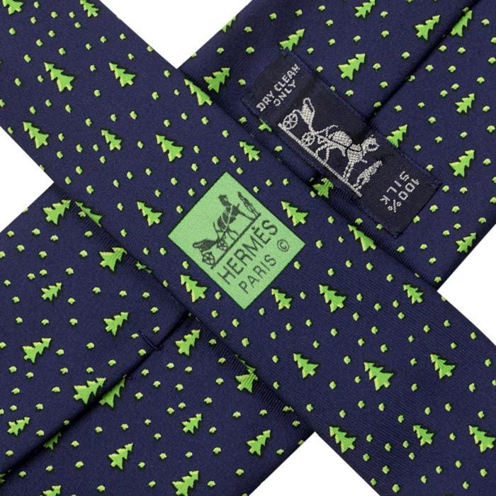 Hermes Men's Silk Tie Pine Trees Pattern 5150 | Necktie Cravate