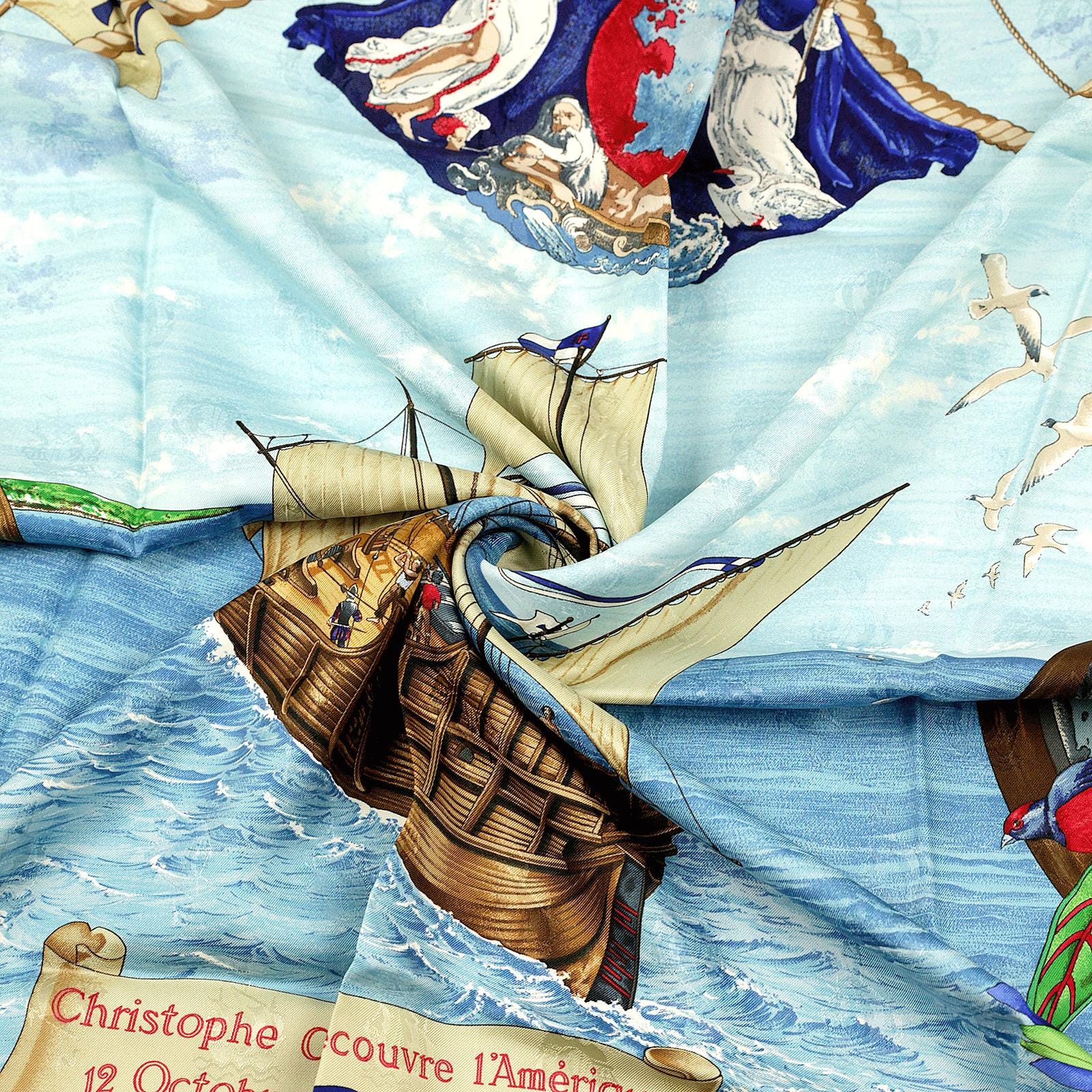 Hermes Scarf "Christophe Colomb Decouvre L'Amerique" by Carl De Parcevaux 90cm Silk | Carre Foulard
