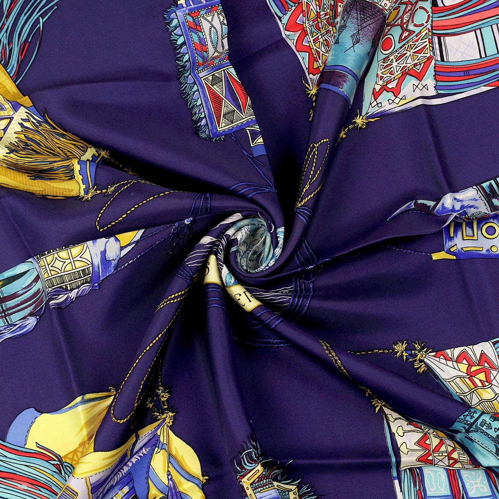 Hermes Scarf "Cuirs du Desert" by Françoise De La Perriere Vintage 90cm Silk | Carre Foulard