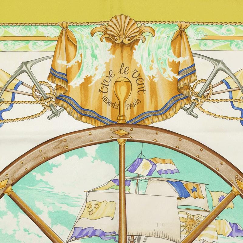 Hermes Scarf "Vive le Vent" by Laurence Bourthoumieux Vintage 90cm Silk | Carre Foulard