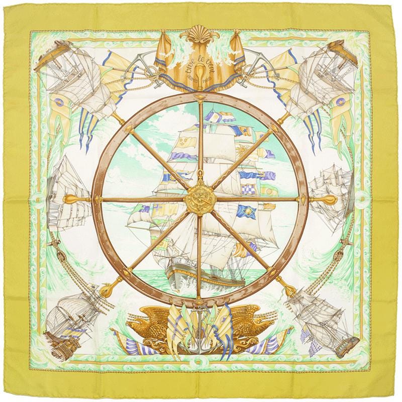 Hermes Scarf "Vive le Vent" by Laurence Bourthoumieux Vintage 90cm Silk | Carre Foulard