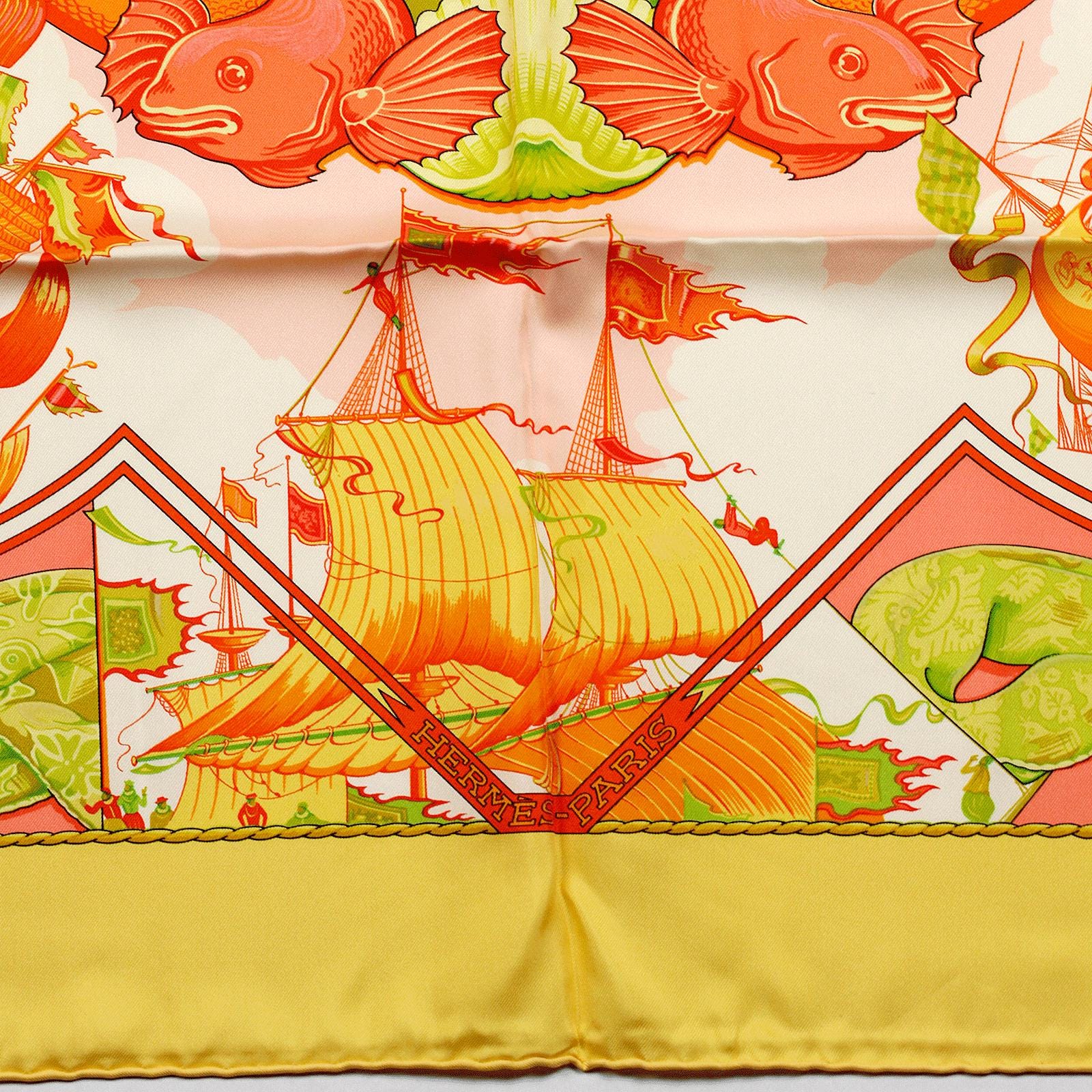 Hermes Scarf "Au Dela de Cinq Mers" by Laurence Bourthoumieux 90cm Silk | Carre Foulard