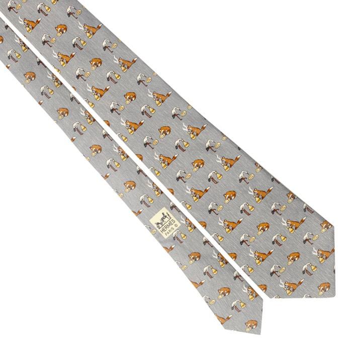 Hermes Men's Silk Tie Whimsical the Fox and the Stork Pattern 7786 | Necktie Cravate