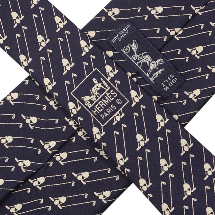 Hermes Men's Silk Tie Whimsical Polo Pattern 5193