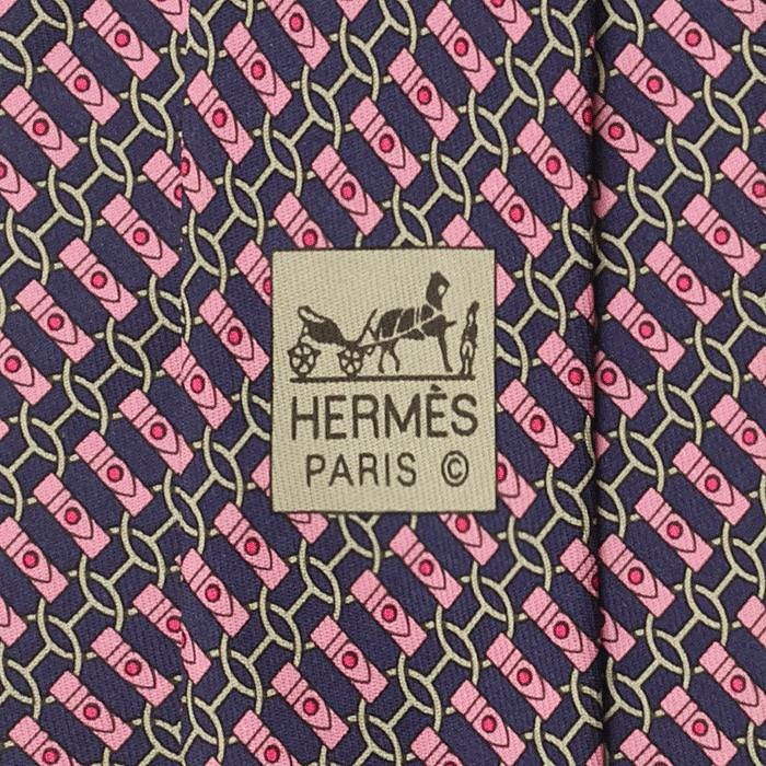 Hermes Men's Silk Tie Equestrian Geometric Pattern 605705 | Necktie Cravate