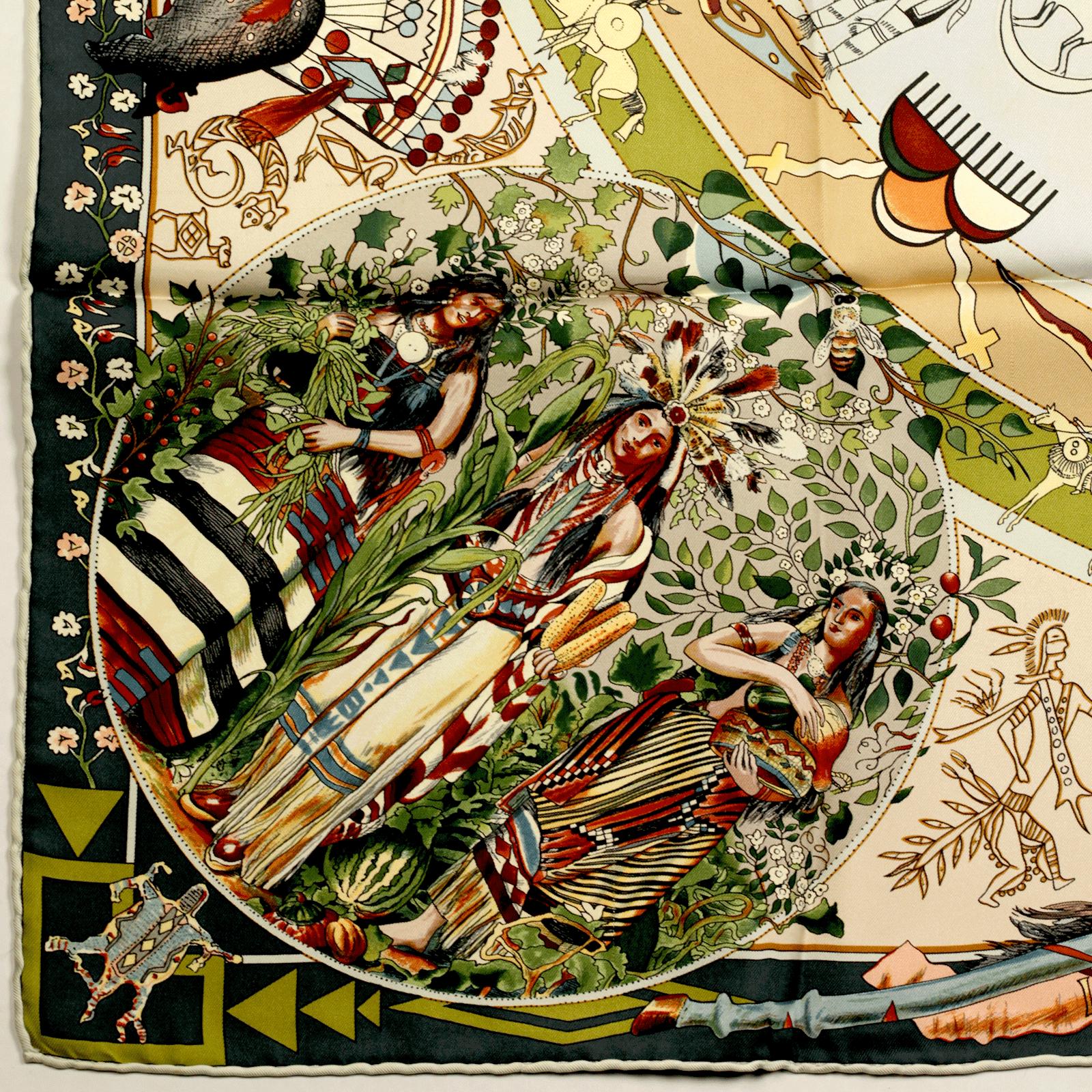 Hermes Scarf "Mythologies des Hommes Rouges" by Kermit Oliver 90cm Silk | GRAIL Carre Foulard