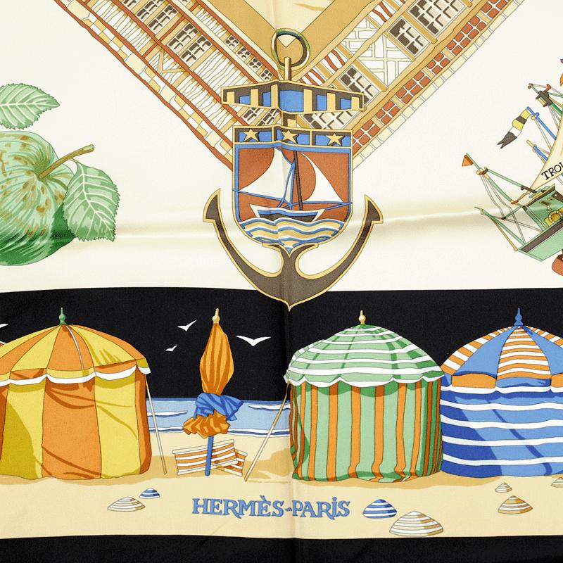 Hermes Scarf "Charmes des Plages Normandes" by Loic Dubigeon Vintage 90cm Silk | Carre Foulard