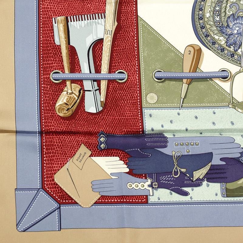 Hermes Scarf "Tout Cuir" by Caty Latham 90cm Silk | Foulard Carre