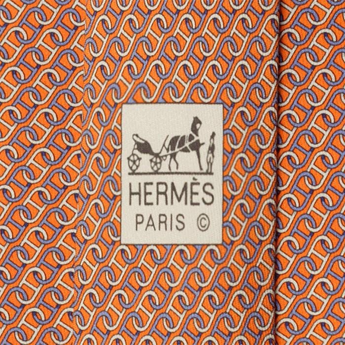Hermes Men's Silk Tie Geometric Chaine d'Ancre Pattern 605934 | Necktie Cravate