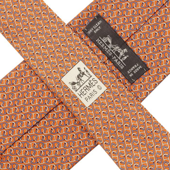 Hermes Men's Silk Tie Geometric Chaine d'Ancre Pattern 605934 | Necktie Cravate