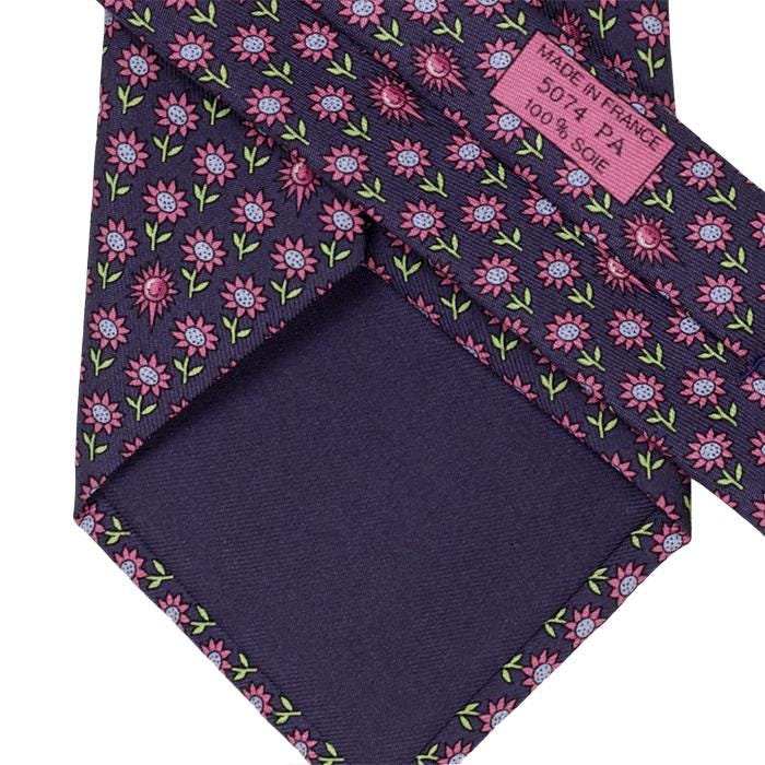Hermes Men's Silk Tie Whimsical Sunflowers Pattern 5074 | Necktie Cravate