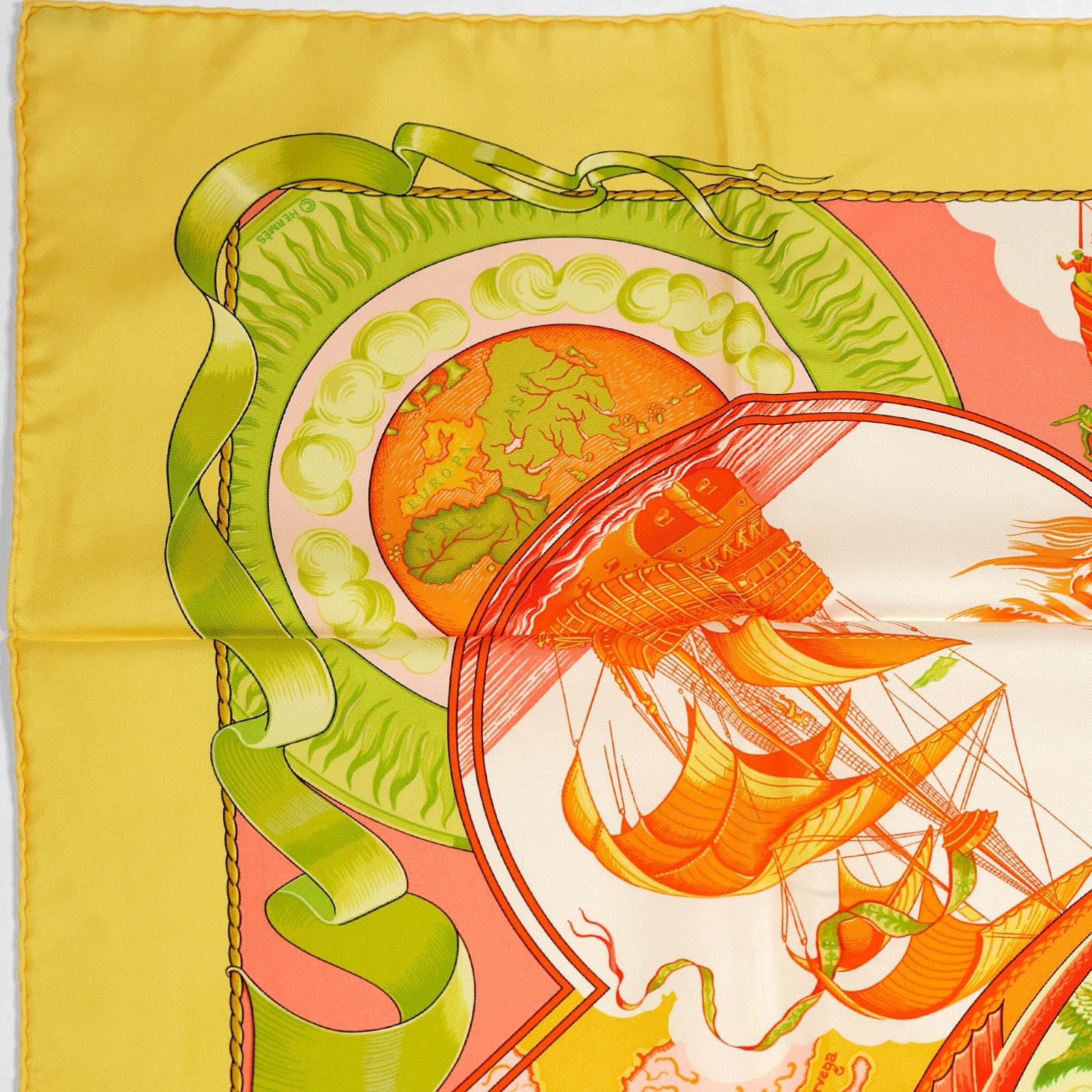 Hermes Scarf "Au Dela de Cinq Mers" by Laurence Bourthoumieux 90cm Silk | Carre Foulard