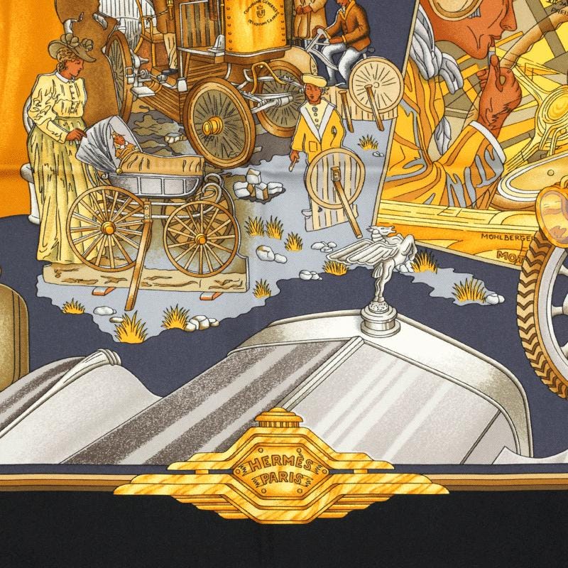 Hermes Scarf "Automobile" by Joachim Metz Vintage 90cm Silk | Carre Foulard