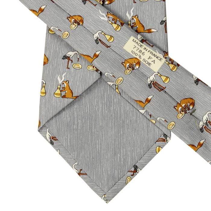 Hermes Men's Silk Tie Whimsical the Fox and the Stork Pattern 7786 | Necktie Cravate