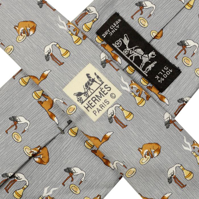 Hermes Men's Silk Tie Whimsical the Fox and the Stork Pattern 7786 | Necktie Cravate