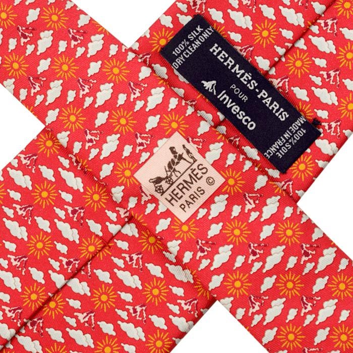 Hermes Men's Silk Tie Clouds Sun Pattern 5426 | Special Limited Edition for Invesco