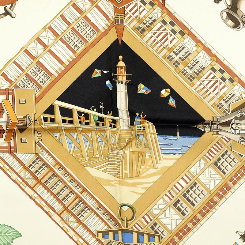 Hermes Scarf "Charmes des Plages Normandes" by Loic Dubigeon Vintage 90cm Silk | Carre Foulard