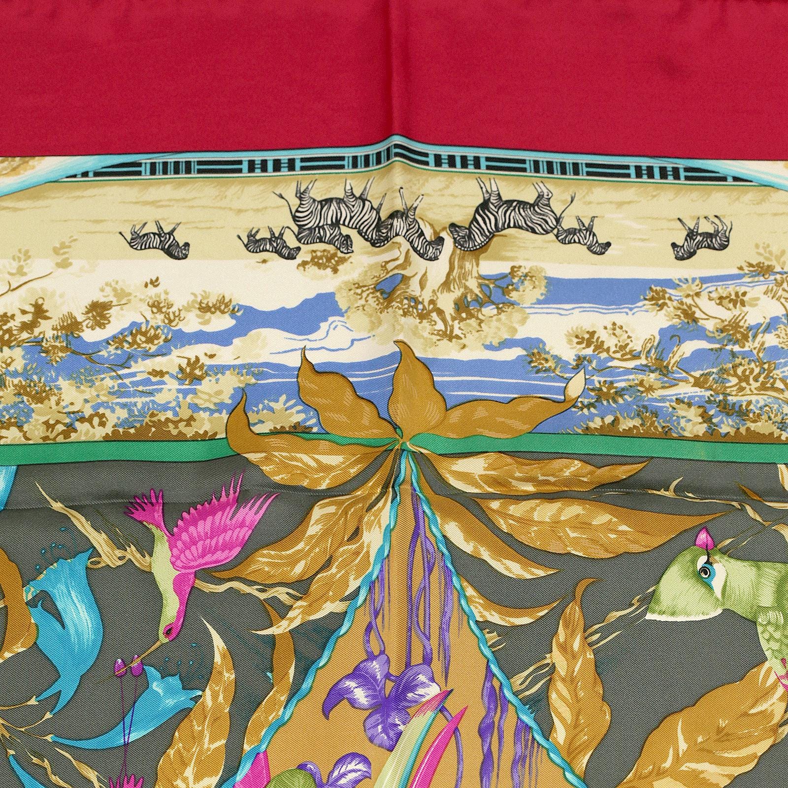 Hermes Scarf "Tropiques" by Laurence Bourthoumieux Vintage 90cm Silk | Carre Foulard